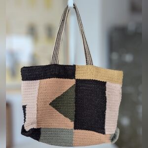 BDG Black Tan Cream Green Woven Tote
